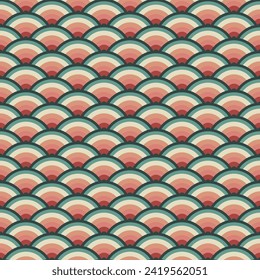 Patrón geométrico de ondas japonesas sin soldadura, escala de peces circular