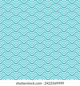 Japanese wave geometric seamless pattern, circle fish scale, vector illustration