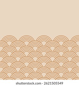 Onda japonesa geométrica. Seigaha sobrepondo círculos concêntricos padrão sem costura. Decoração de meia página