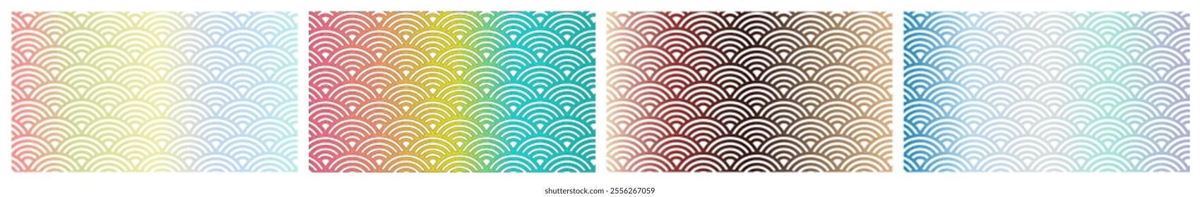 Japanese wave gradient pattern set. Beautiful seamless wave pattern spring, summer, autumn, winter color gradient design for decorating background ,wallpaper, backdrop vector illustration