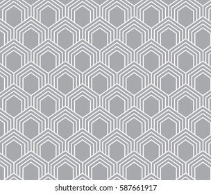 japanese wave hexagonal pattern gray and white background. Vector