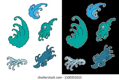 Japanese wave isolate design for tattoo.Traditional Chinese cloud for printing on white background.