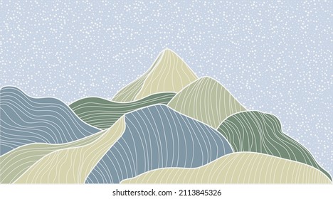 Japanese wave line art landscape background. Abstract mountain banner design pattern. Vector illustration geometric poster