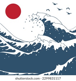 Ilustración de fondo del vector oceánico de onda japonesa