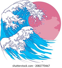 japanese wave on the background of the sun