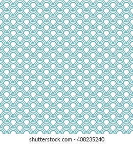 Japanese wave oriental seamless pattern. Asian style blue pattern with geometric shapes.
