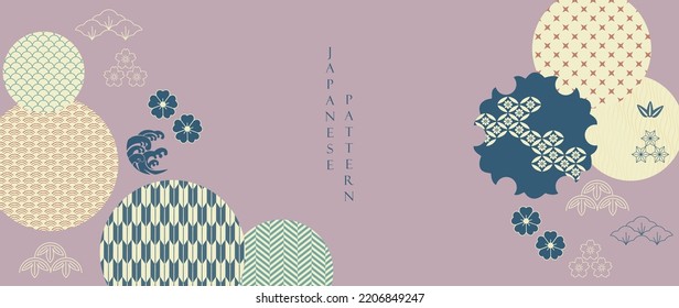Japanese wave pattern Abstract art vector banner. Nature art background with bamboo and bonsai tree invitation card template in vintage style. Asian traditional icon and symbol design.