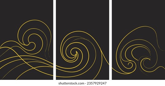 Japanese wave pattern with abstract art background vector. Water surface and ocean elements template in vintage style.