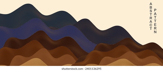Japanese wave pattern with abstract art background vector. Water and sea surface elements template in vintage style. vector