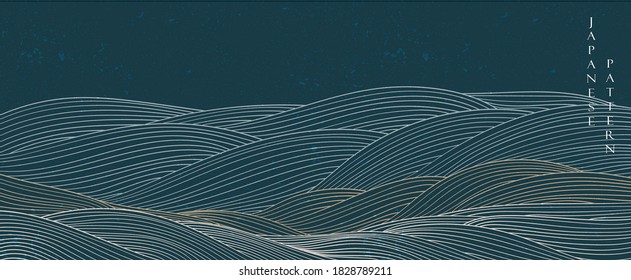 Japanese wave pattern with abstract background vector. Gold line elements template in oriental style.