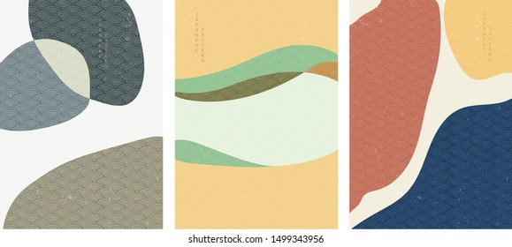 Japanese wave pattern with curve pattern vector. Geometric template with grunge texture.