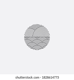 Patrón de ondas japonesas. Sello de diseño de olas tradicionales japonesas en círculo.