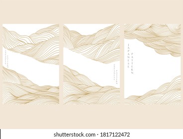 Japanese wave pattern with line pattern vector. Abstract art background with curve elements in oriental style.