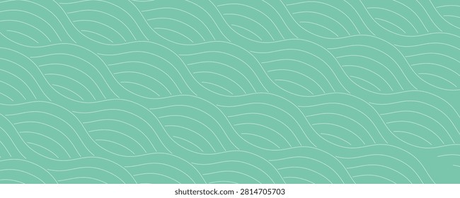 Japanese Wave Pattern On Mint Green Background. Traditional Seigaiha Seamless Patten Repeat For Fabric, textiles, Home Décor, Wallpaper.
