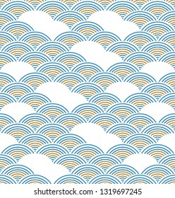 Japanese wave pattern vector. Blue water background. Asian ocean backdrop.