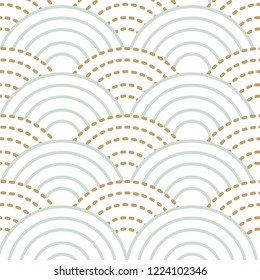 Japanese wave pattern vector. Gold and blue nature cure template background.