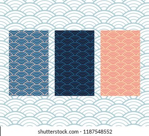 Japanese wave pattern vector. Ocean background. 