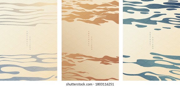 Japanese wave pattern with water surface background vector. Abstract template with gradient poster design.