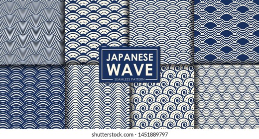 Japanese wave seamless pattern collection, Abstract background, Decorative wallpaper.