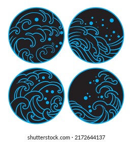 japanese wave silhouette vector set 