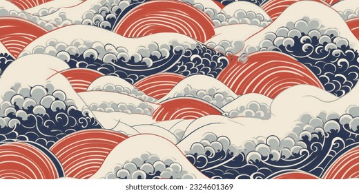 japanese wave   style wave seamless patrern background. , 