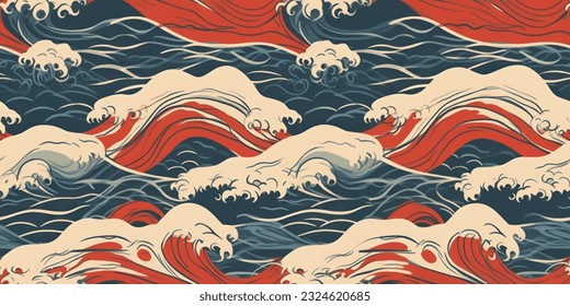 japanese wave   style wave seamless patrern background. , 