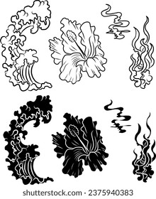 Japanese wave tattoo design isolate vector.chinese wave tattoo design.Traditional Japanese culture for printing on background.