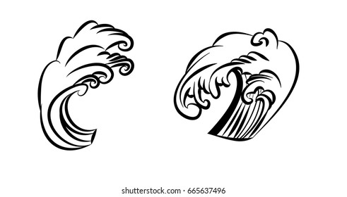 Japanese wave tattoo design isolate vector