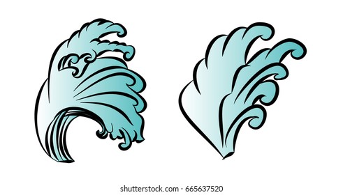 Japanese wave tattoo design isolate vector.Chinese cloud for print on white background.