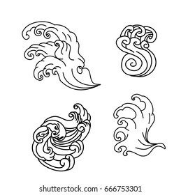 Japanese wave tattoo design isolate vector.Traditional Japanese culture for tattoo and printing on white background.