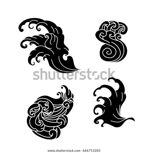 Japanese Wave Tattoo Design Isolate Vector Stock Vector (Royalty Free