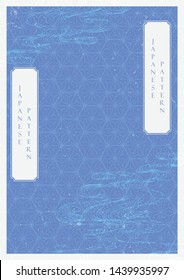 Japanese wave template with geometric pattern vector. Blue hand drawn line ocean background.