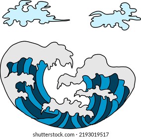 Japanese wave vector illustration for T-shirt.Traditional Chinese wave and sunrise.Beautiful line art of nature for printing on shirt.Asian art for doodle and painting on background.