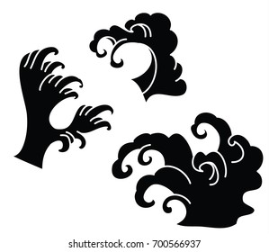 Japanese wave vector,Wave tattoo,asian wave.Traditional Japanese culture for printing on background.