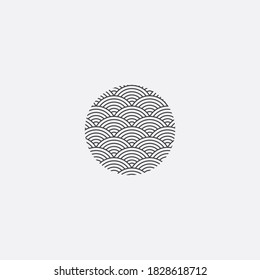 Japanese waves pattern. Traditional Japanese seal stamp with decorative wave texture in circle. Rounded oriental Chinese wave design. 