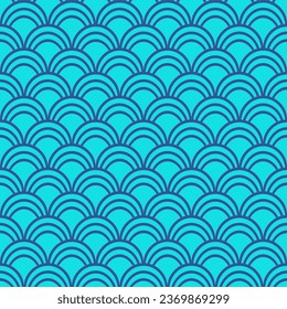 Japanese waves, sea blue, repeat and seamless.
