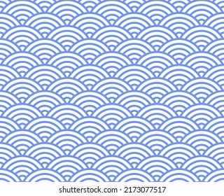 Japanese waves seamless pattern. Seigaiha. Blue ornament on a white background. Vector illustration.