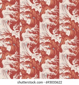Japanese waves and water drops pattern