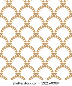Japanese wavy golden floral vector seamless pattern. Abstract round elements repiating texture design.