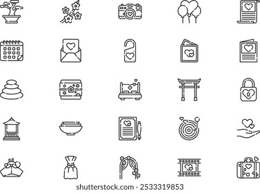 Japanese wedding icons collection is a vector illustration with editable stroke.