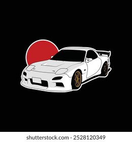 Japanische weiße Auto-Vektorgrafik. Das Beste für Auto-Enthusiasten, Club T-Shirt und Aufkleber
