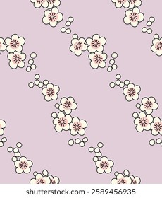 Japanese White Cherry Blossom Vector Seamless Pattern