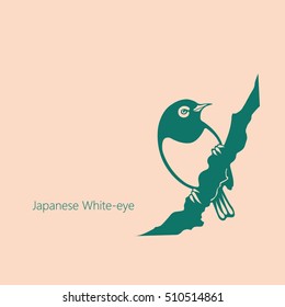Japanese White-eye, use simple paper cut style to drawing the shape and match with nice color.