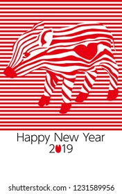 japanese wild boar new year card red