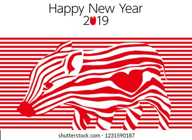 japanese wild boar new year card red
