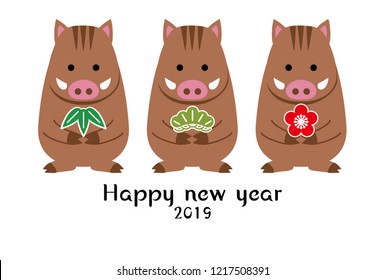 japanese wild boar new years card