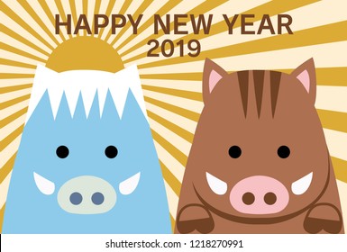 japanese wild boar new years card