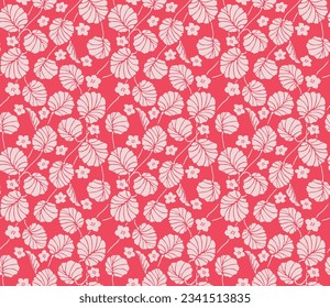 Japanese Wild Fan Leaf Vine Vector Seamless Pattern