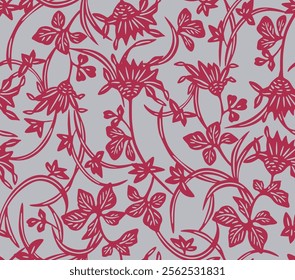 Japanese Wild Flower Leaf Vector Seamless Pattern