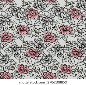 Japanese Wild Flower Leaf Vector Seamless Pattern